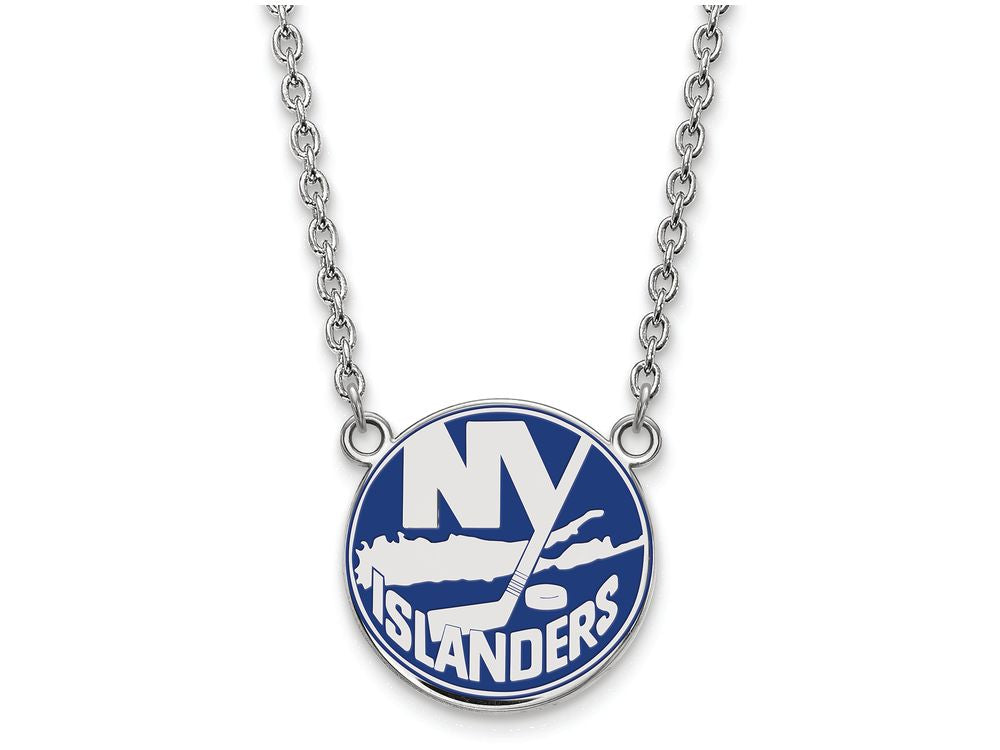 LogoArt Sterling Silver New York Islanders Large Enamel Pendant Necklace