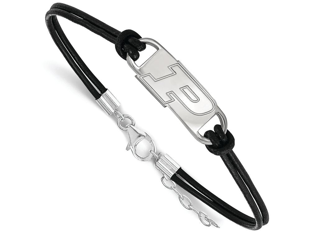 LogoArt Sterling Silver Purdue Leather Bracelet Small Center