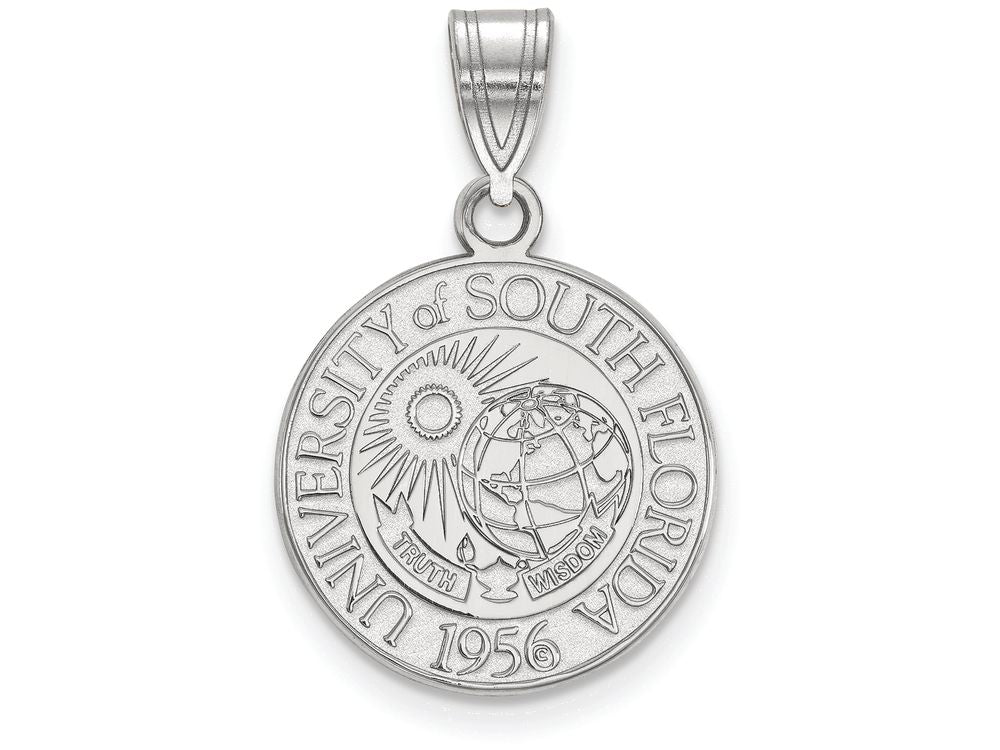 LogoArt Sterling Silver University Of South Florida Medium Crest Pendant Necklace