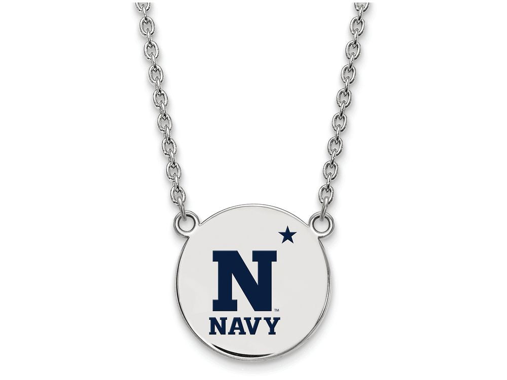 LogoArt Sterling Silver Navy Large Enamel Disc Necklace