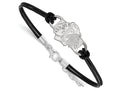 LogoArt Sterling Silver Chicago Blackhawks Leather Bracelet Small Center