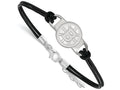 LogoArt Sterling Silver Boston Bruins Leather Bracelet Small Center