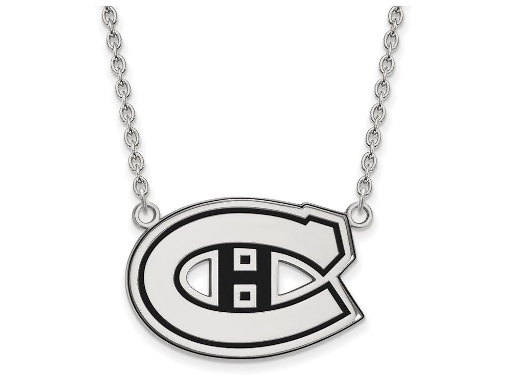 LogoArt Sterling Silver Montreal Canadiens Large Enamel Pendant Necklace