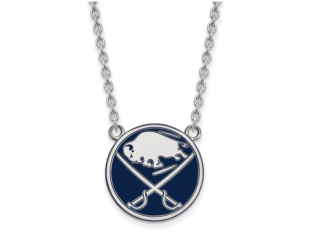 LogoArt Sterling Silver Buffalo Sabres Large Enamel Pendant Necklace