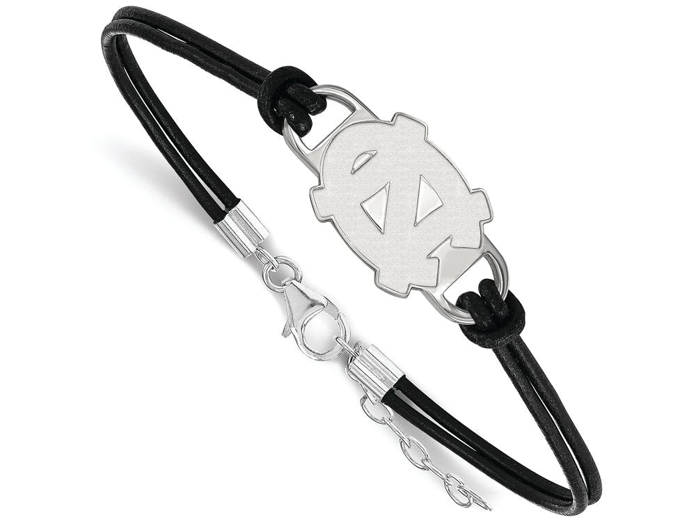 LogoArt Sterling Silver University Of North Carolina Leather Bracelet Small Center