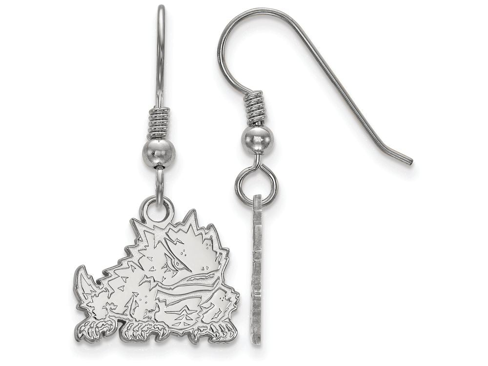 LogoArt Sterling Silver Texas Christian University Small Dangle Earrings Wire