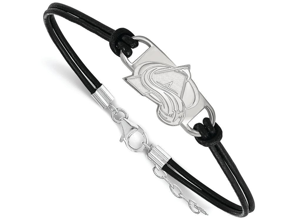 Logoart 925 Sterling Silver Colorado Avalanche Small Center Leather Bracelet
