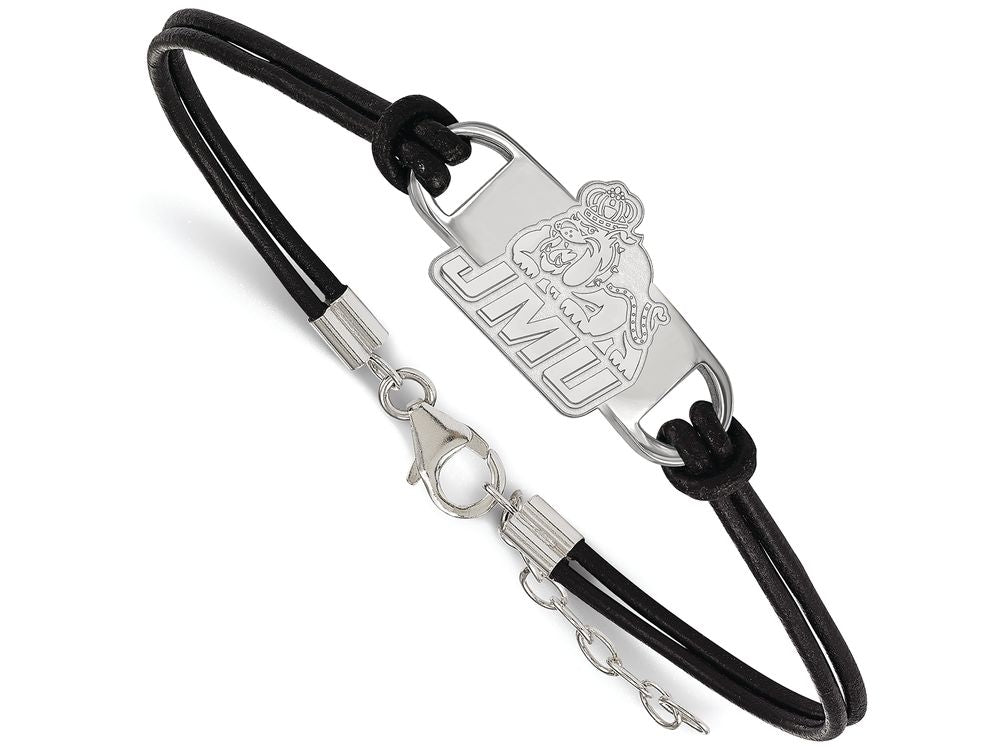 Logoart 925 Sterling Silver James Madison Univ Small Center Leather Bracelet