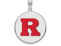 LogoArt Sterling Silver Rutgers Xlarge Enamel Disc Pendant Necklace