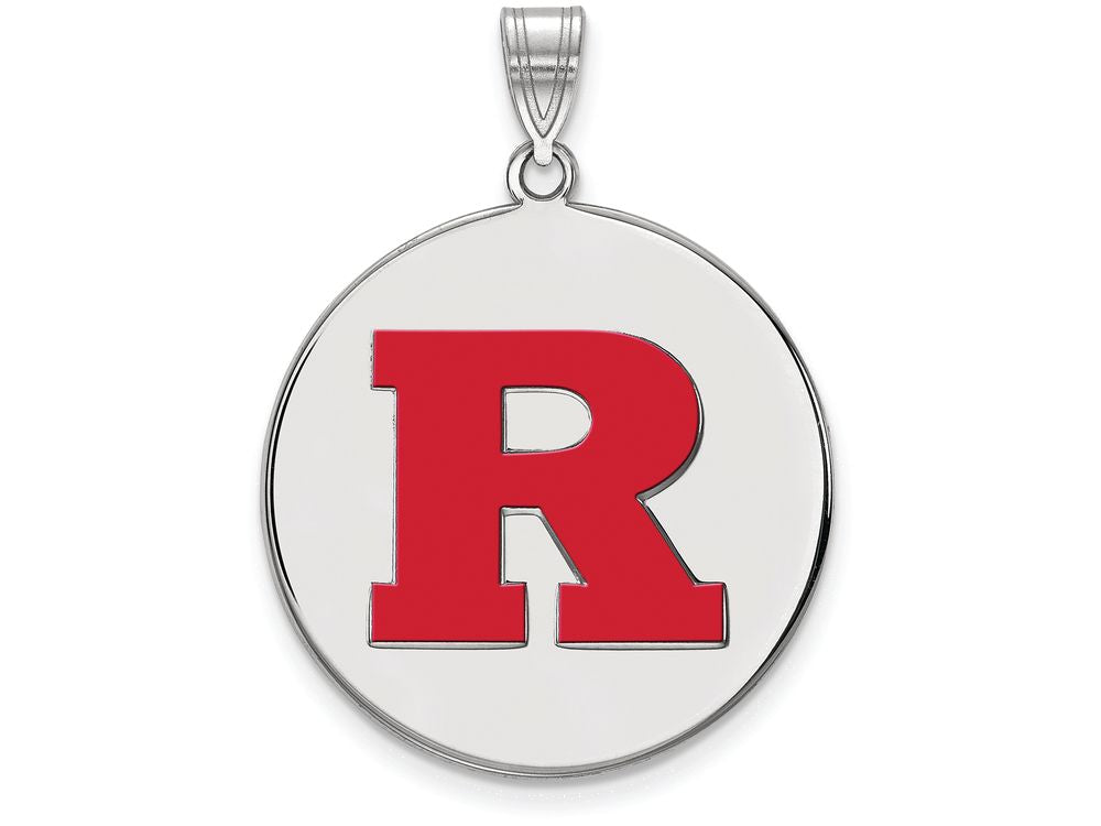 LogoArt Sterling Silver Rutgers Xlarge Enamel Disc Pendant Necklace