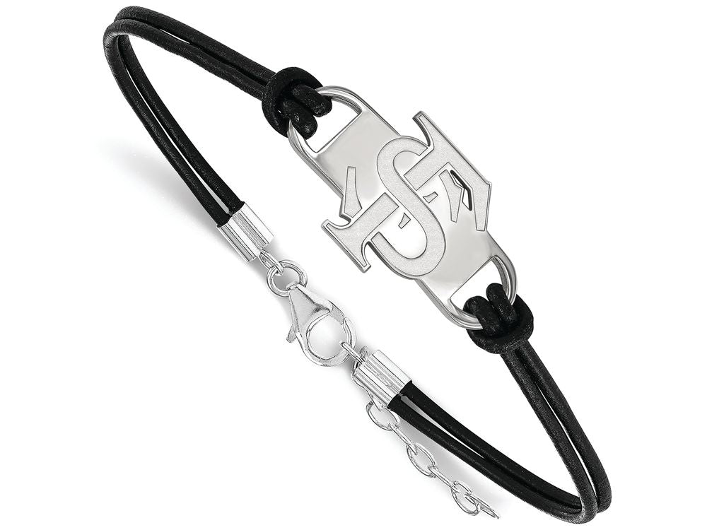 LogoArt Sterling Silver Florida State University Leather Bracelet Small Center