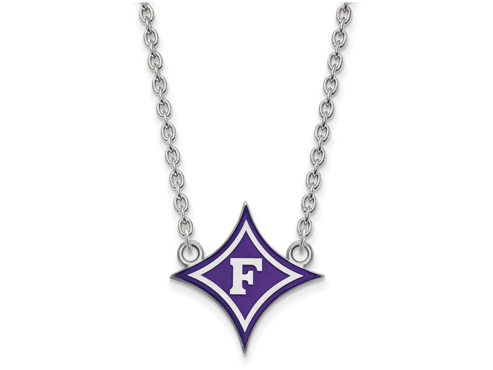 LogoArt Sterling Silver Furman University Large Enamel Pendant Necklace