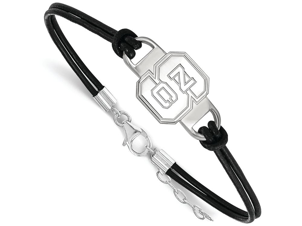 LogoArt Sterling Silver North Carolina State University Leather Bracelet Small Center