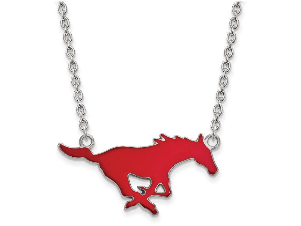 LogoArt Sterling Silver Southern Methodist University Large Enamel Pendant Necklace