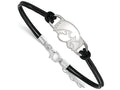 LogoArt Sterling Silver University Of Iowa Leather Bracelet Small Center