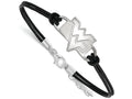 LogoArt Sterling Silver West Virginia University Leather Bracelet Small Center