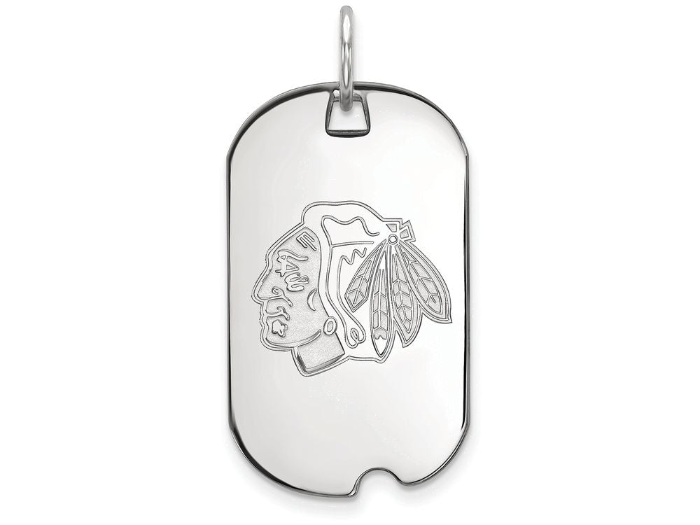 LogoArt Sterling Silver Chicago Blackhawks Small Dog Tag Pendant Necklace