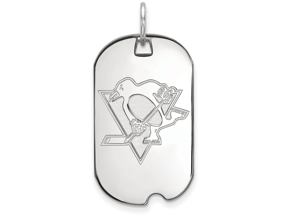LogoArt Sterling Silver Pittsburgh Penguins Small Dog Tag Pendant Necklace