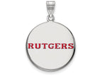 LogoArt Sterling Silver Rutgers Large Enamel Disc Pendant Necklace