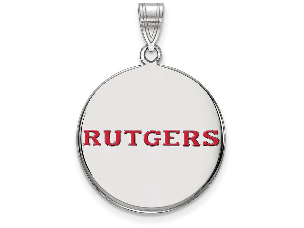 LogoArt Sterling Silver Rutgers Large Enamel Disc Pendant Necklace