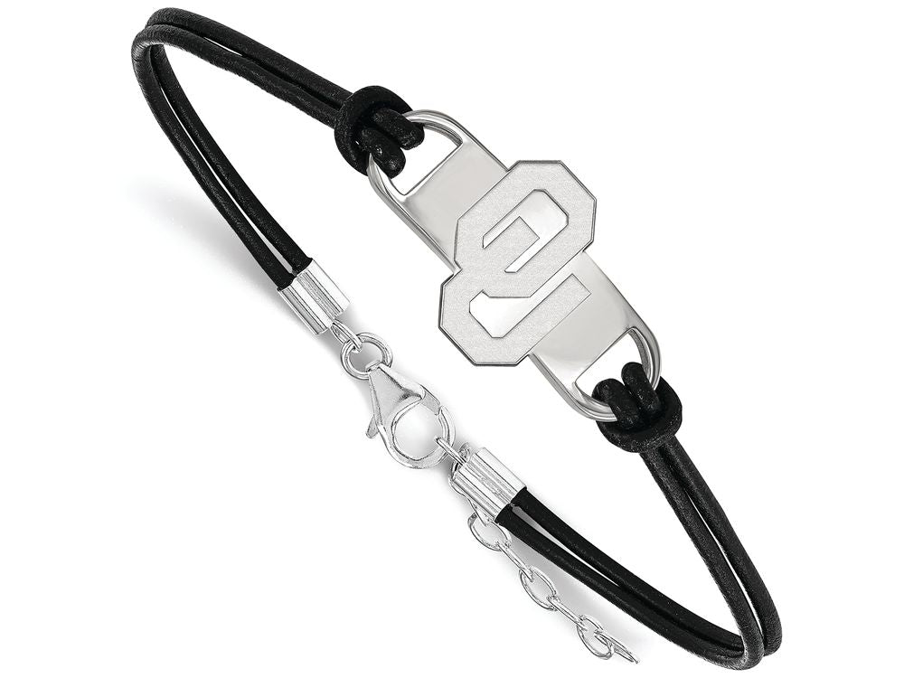 LogoArt Sterling Silver Oklahoma Leather Bracelet Small Center