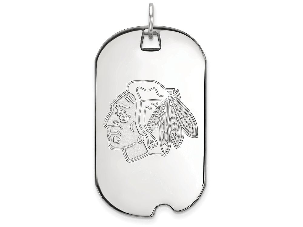 LogoArt Sterling Silver Chicago Blackhawks Large Dog Tag Pendant Necklace