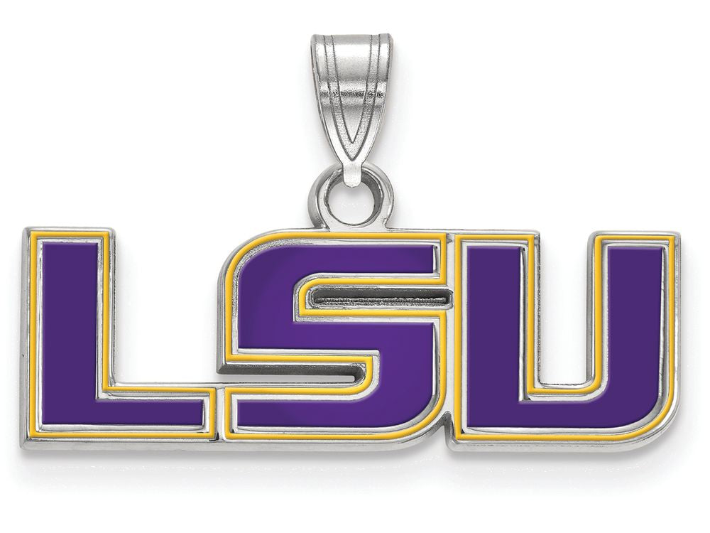 LogoArt Sterling Silver Louisiana State University Small Enamel Pendant Necklace
