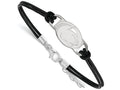 LogoArt Sterling Silver Penn State University Leather Bracelet Small Center