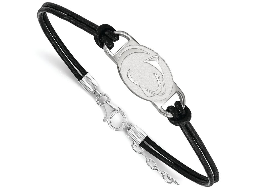 LogoArt Sterling Silver Penn State University Leather Bracelet Small Center