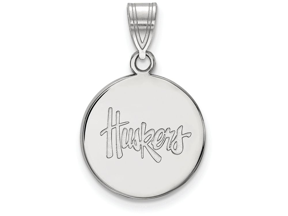 LogoArt Sterling Silver University Of Nebraska Medium Disc Pendant Necklace