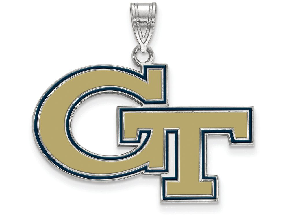 LogoArt Sterling Silver Georgia Institute Of Technology Large Enamel Pendant Necklace