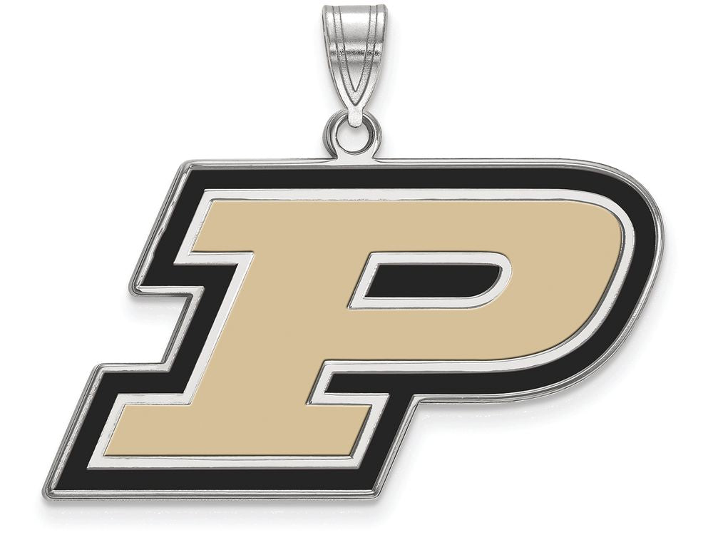 LogoArt Sterling Silver Purdue Large Enamel Pendant Necklace
