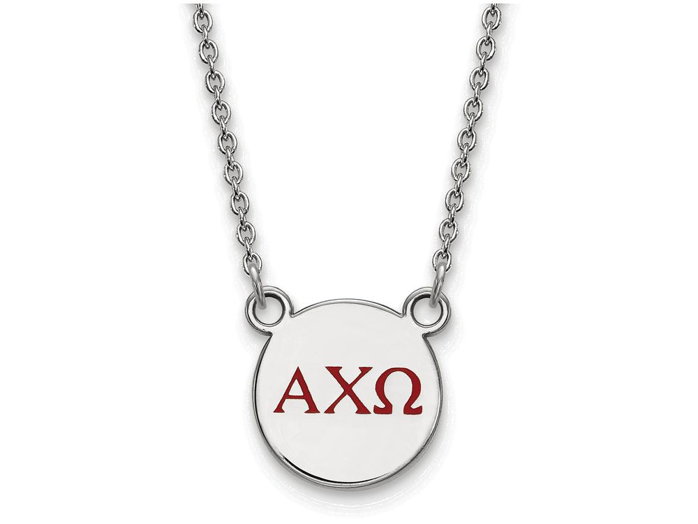 LogoArt Sterling Silver Alpha Chi Omega Extra Small Enameled Pendant Necklace With 18 Inch