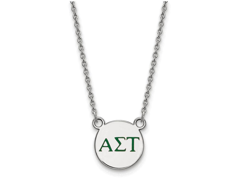 LogoArt Sterling Silver Alpha Sigma Tau Extra Small Enameled Pendant Necklace With 18 Inch