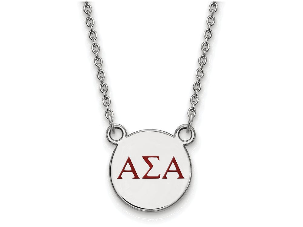 LogoArt Sterling Silver Alpha Sigma Alpha Extra Small Enameled Pendant Necklace With 18 Inch