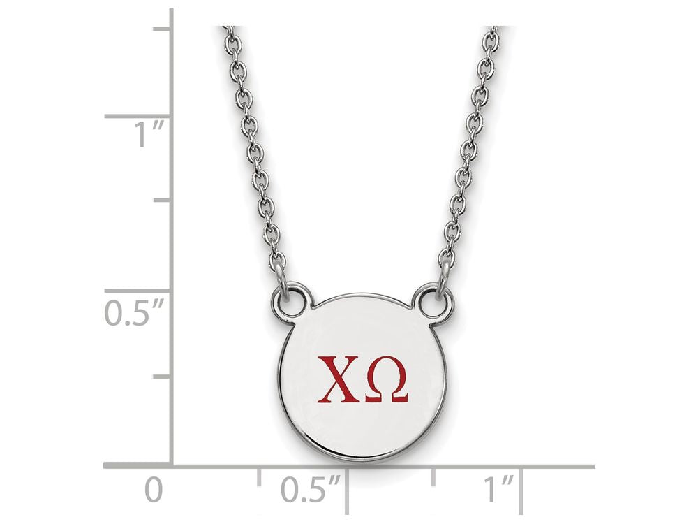 LogoArt Sterling Silver Chi Omega Extra Small Enameled Pendant Necklace With 18 Inch