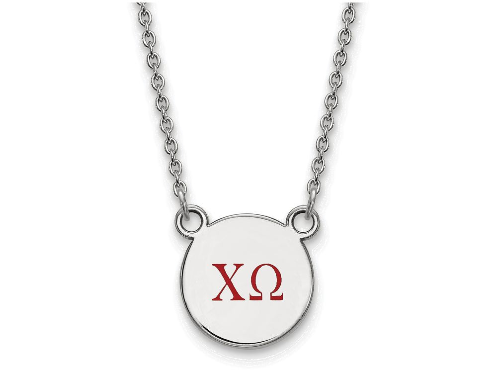 LogoArt Sterling Silver Chi Omega Extra Small Enameled Pendant Necklace With 18 Inch