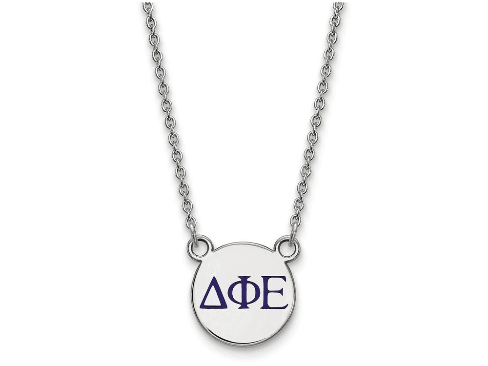 LogoArt Sterling Silver Delta Phi Epsilon Extra Small Enameled Pendant Necklace With 18 Inch