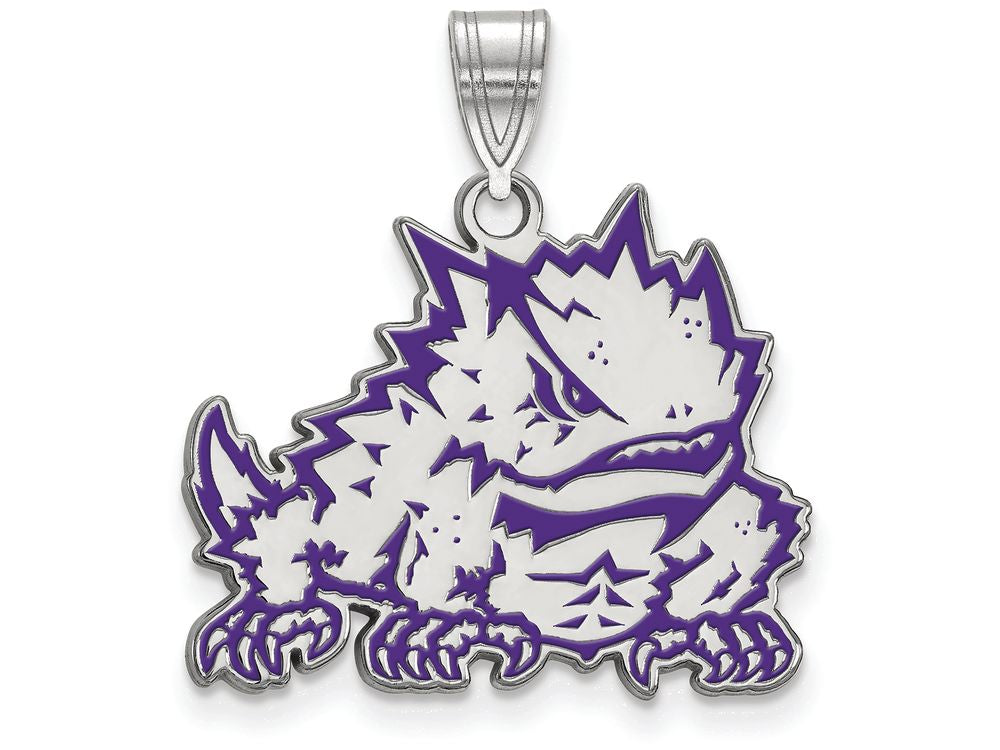 LogoArt Sterling Silver Texas Christian University Large Enamel Pendant Necklace
