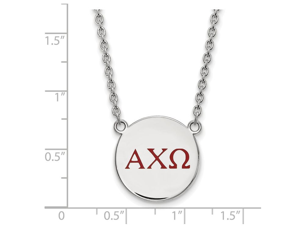 LogoArt Sterling Silver Alpha Chi Omega Small Enameled Pendant Necklace With 18 Inch