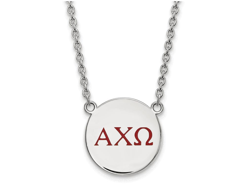 LogoArt Sterling Silver Alpha Chi Omega Small Enameled Pendant Necklace With 18 Inch