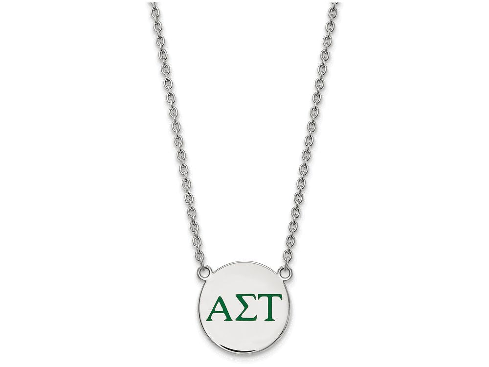 LogoArt Sterling Silver Alpha Sigma Tau Small Enameled Pendant Necklace With 18 Inch