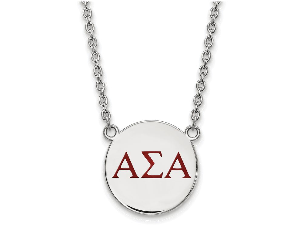 LogoArt Sterling Silver Alpha Sigma Alpha Small Enameled Pendant Necklace With 18 Inch