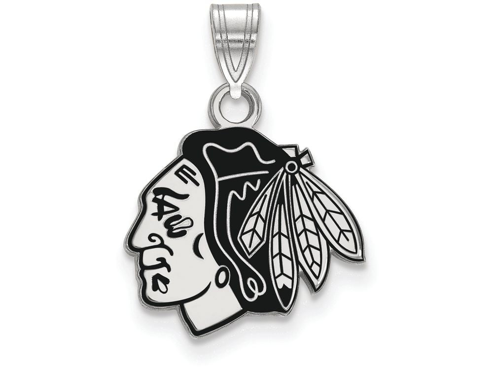 LogoArt Sterling Silver Chicago Blackhawks Small Enamel Pendant Necklace