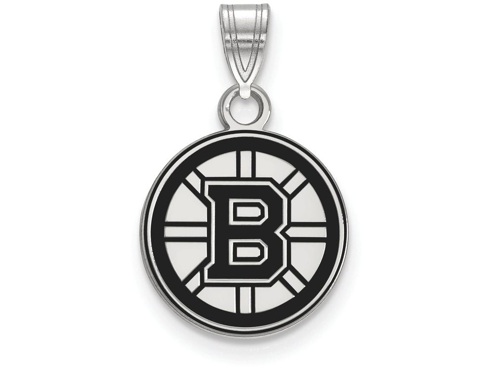 LogoArt Sterling Silver Boston Bruins Small Enamel Pendant Necklace