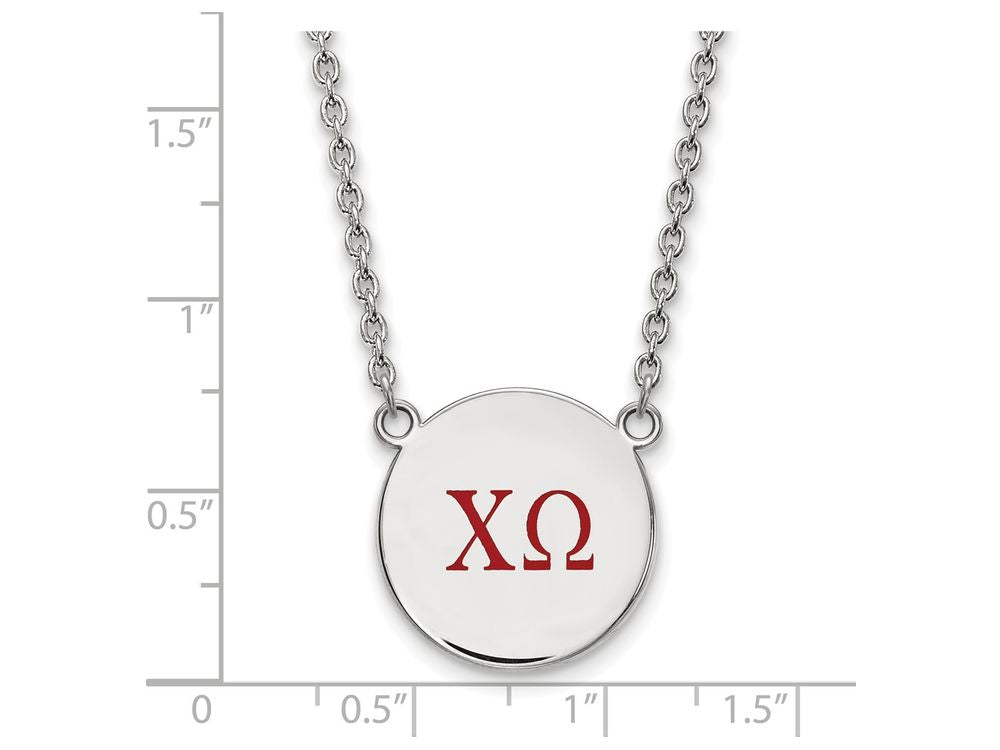 LogoArt Sterling Silver Chi Omega Small Enameled Pendant Necklace With 18 Inch