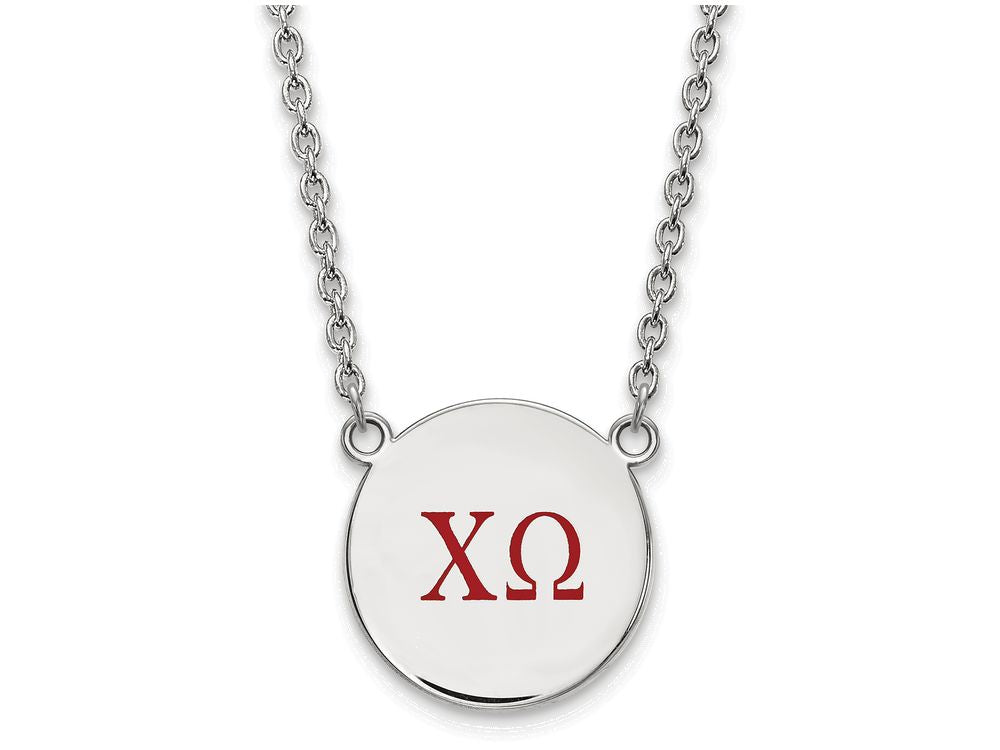 LogoArt Sterling Silver Chi Omega Small Enameled Pendant Necklace With 18 Inch