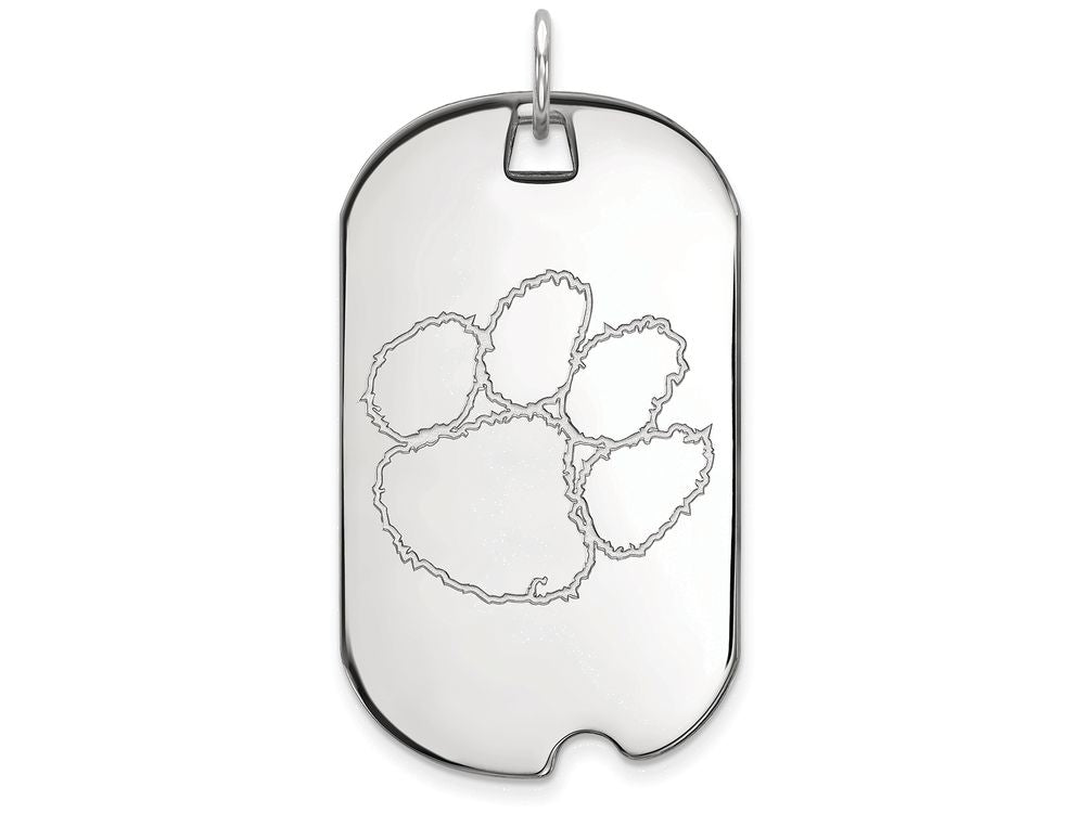 LogoArt Sterling Silver Clemson University Large Dog Tag Pendant Necklace