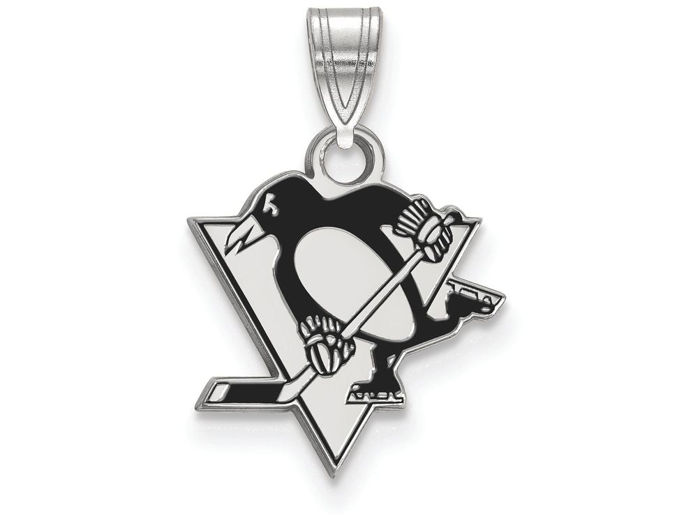 LogoArt Sterling Silver Pittsburgh Penguins Small Enamel Pendant Necklace