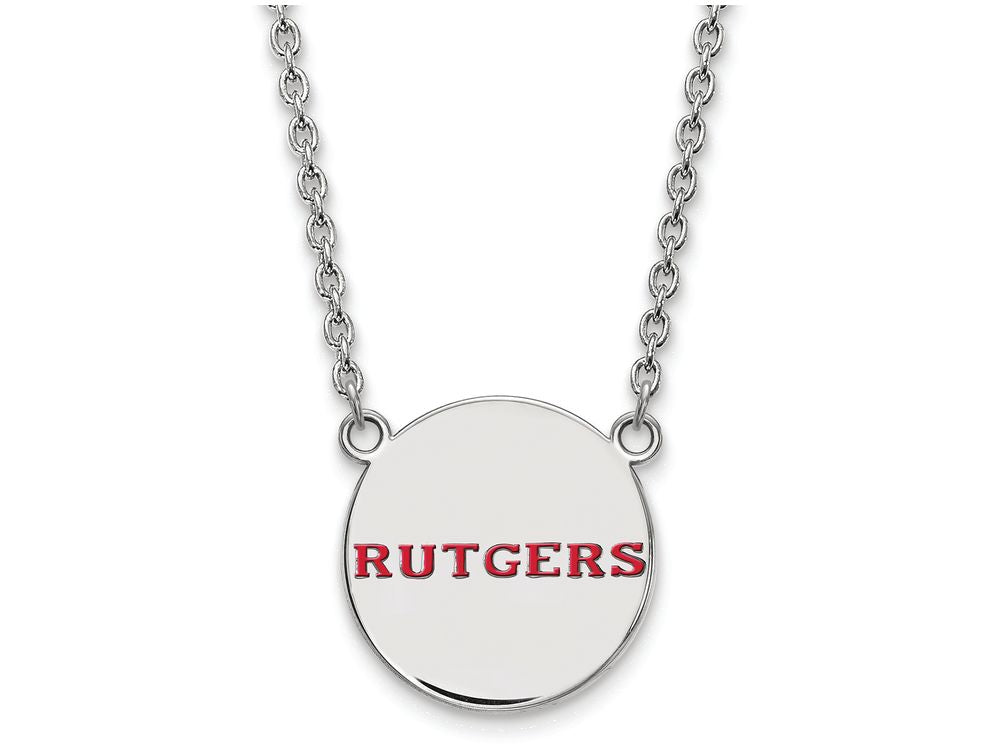 LogoArt Sterling Silver Rutgers Large Enamel Disc Necklace